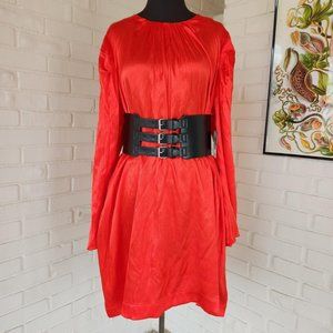 Metallic red 80s style plus size midi dress